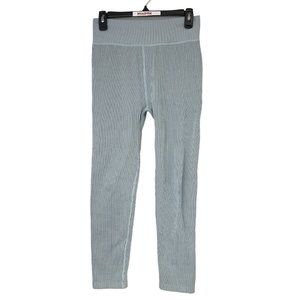 Calvin Klein Womens Aqua Blue Ribbed Cropped 7/8 Leggings Size L $69 *STAINS